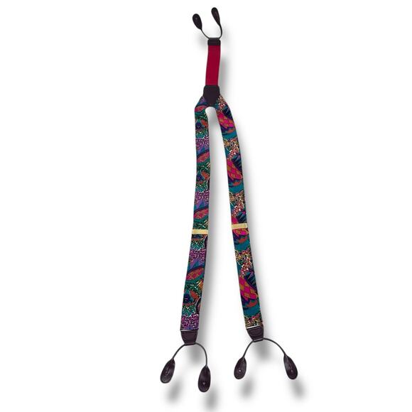 Vintage Perry Ellis Suspenders Braces Graphic Y-back Adjustable Elastic Retro - Picture 1 of 6
